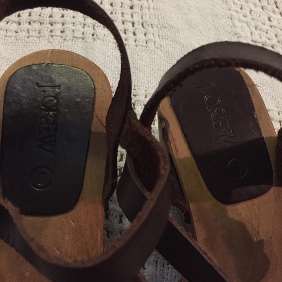 J.Crew Leather Ankle Strap Wooden Clog Wedges 6 - Picture 7 of 8